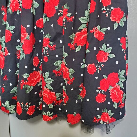 Hot Topic Pin Up Rockabilly Dress Size Large Black Red Rose Midi Sweetheart READ - Picture 11 of 15